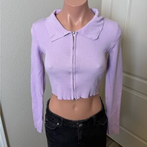 Dreamers by Debut Lavender Ribbed Zip-Up Cropped Cardigan Sz M
